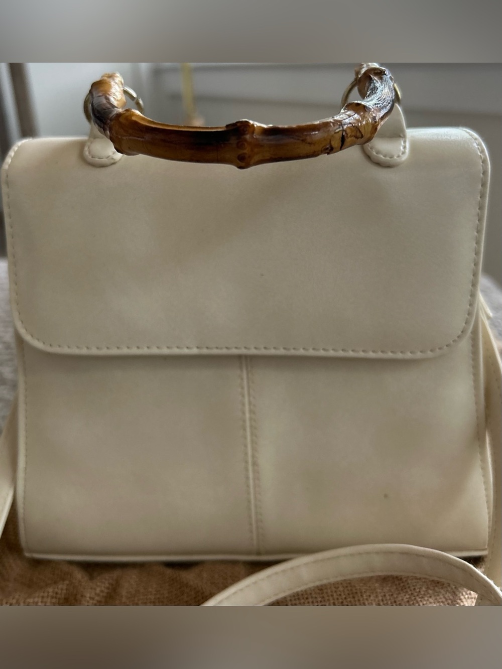 Accessory Works Cream Bag With Bamboo Handle and 44” Removable Strap